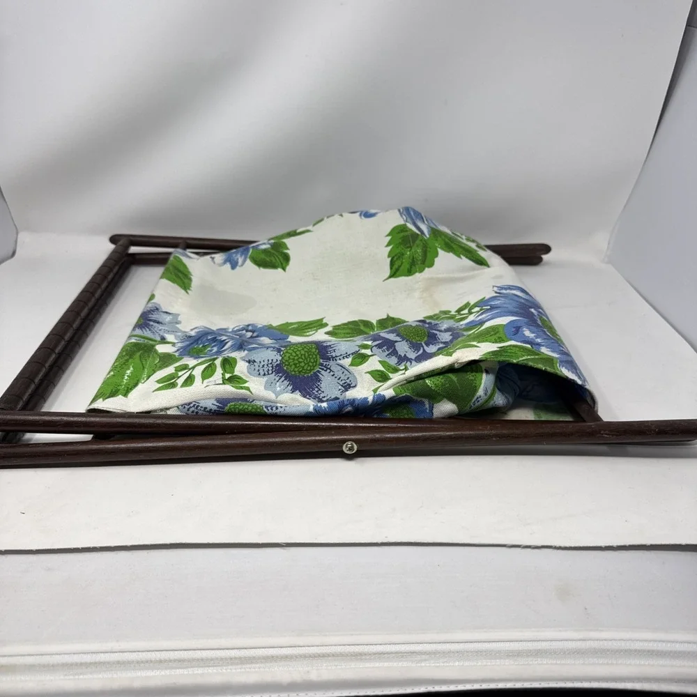 Vintage Folding Wood Frame Sewing Basket Craft Caddy Floral Fabric MCM 16